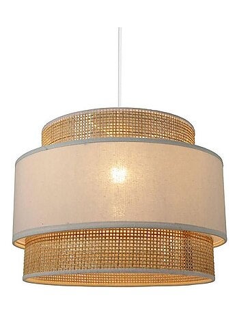 Suspension ronde 3 abat-jours rotin blanc D40
