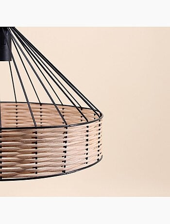 Suspension ronde en rotin et métal 35cm