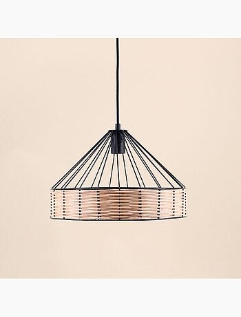 Suspension ronde en rotin et métal 35cm