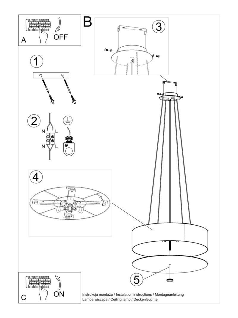 Suspension Tissu Blanc E27 5 Skala Blanc - Kiabi