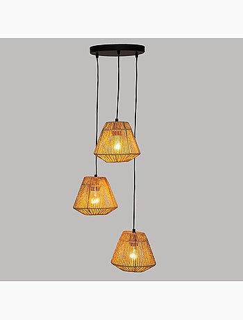 Suspension trois lumières en corde de papier tressée JILY