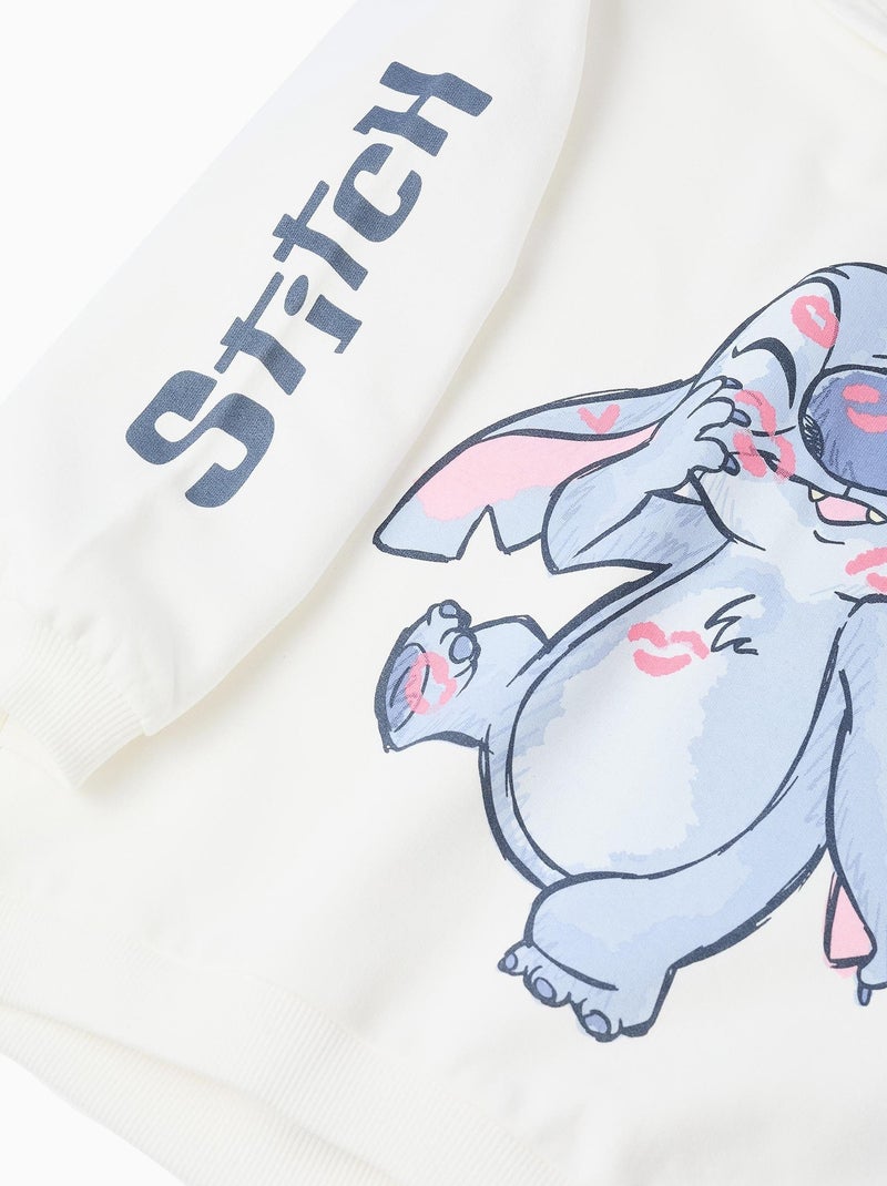 Sweat 100% coton, matelassé, imprimé de points de suture LILO E STITCH Blanc - Kiabi