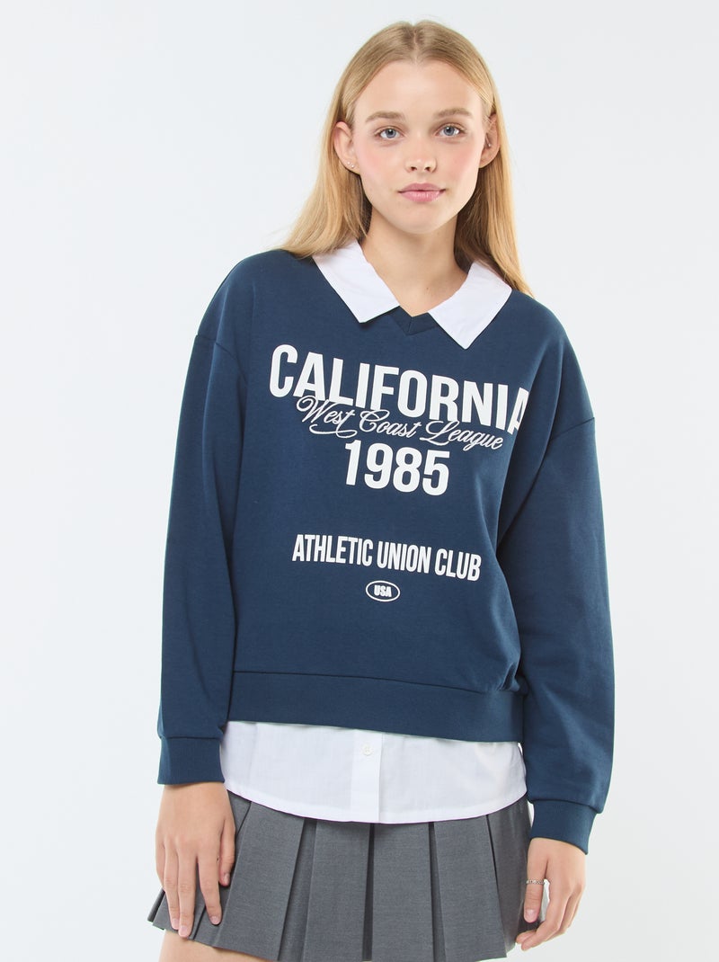 Sweat 2-en-1 avec chemise Bleu - Kiabi