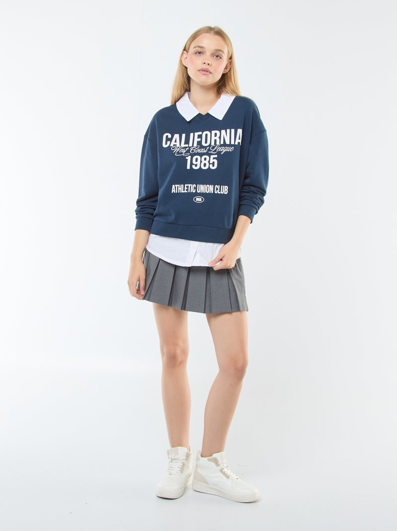 Sweat 2-en-1 avec chemise Bleu - Kiabi