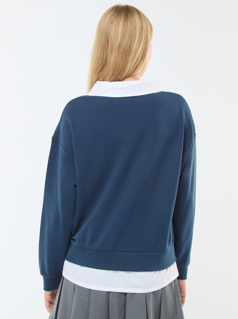 Sweat 2-en-1 avec chemise Bleu - Kiabi