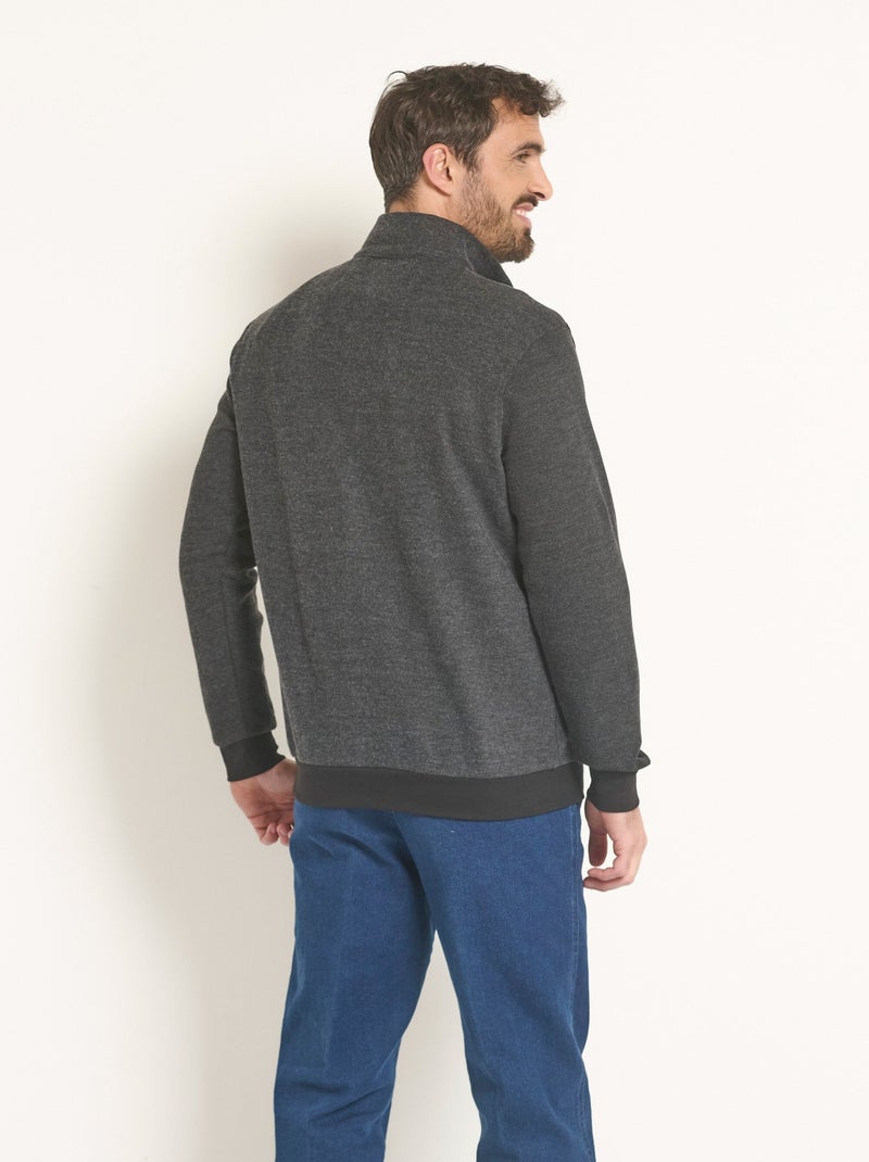 Sweat 2 en 1 col chemise zippé - AFIBEL gris anthracite - Kiabi