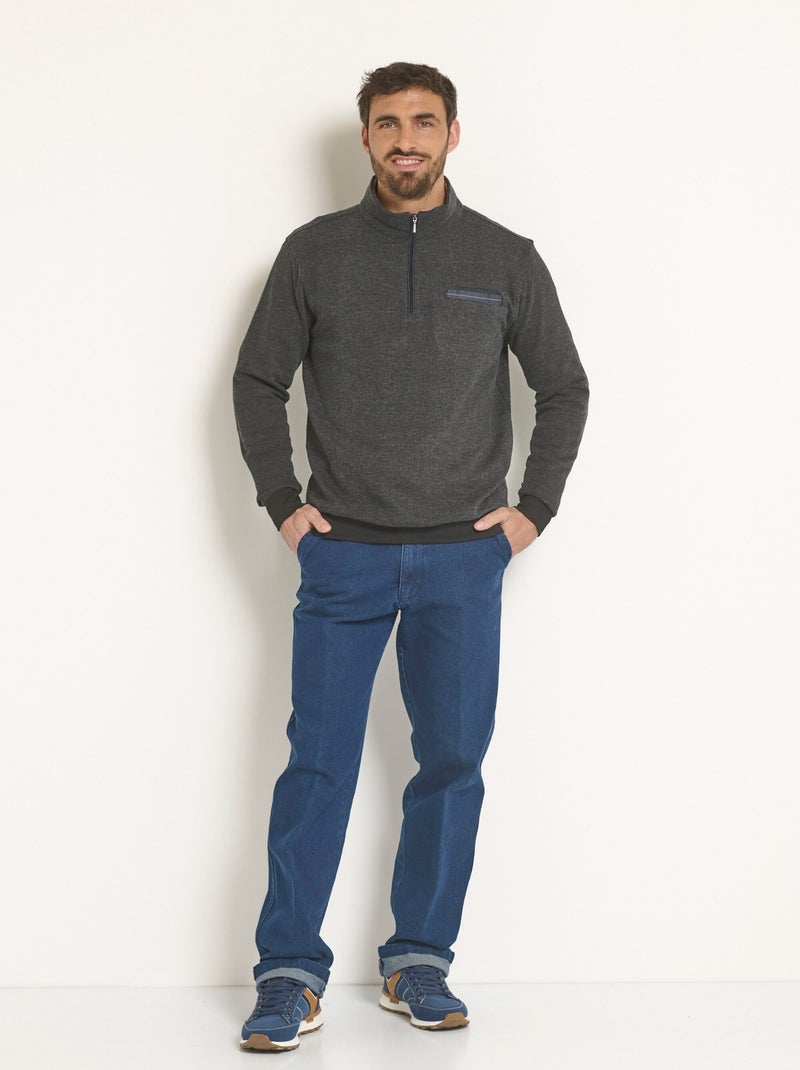 Sweat 2 en 1 col chemise zippé - AFIBEL gris anthracite - Kiabi