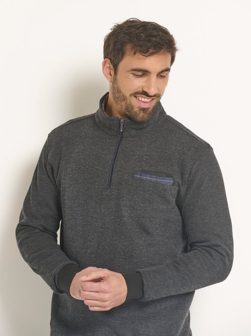Sweat 2 en 1 col chemise zippé - AFIBEL gris anthracite - Kiabi