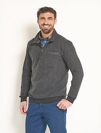 Sweat 2 en 1 col chemise zippé