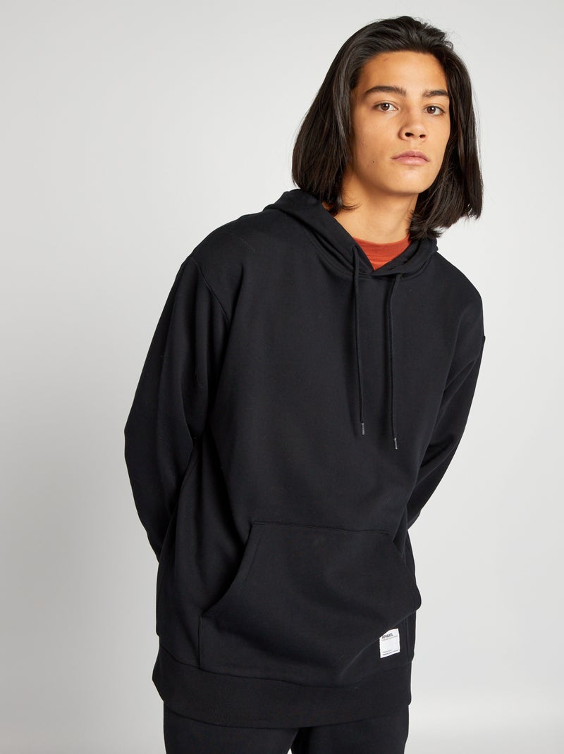 Sweat à capuche à détail brodé noir - Kiabi