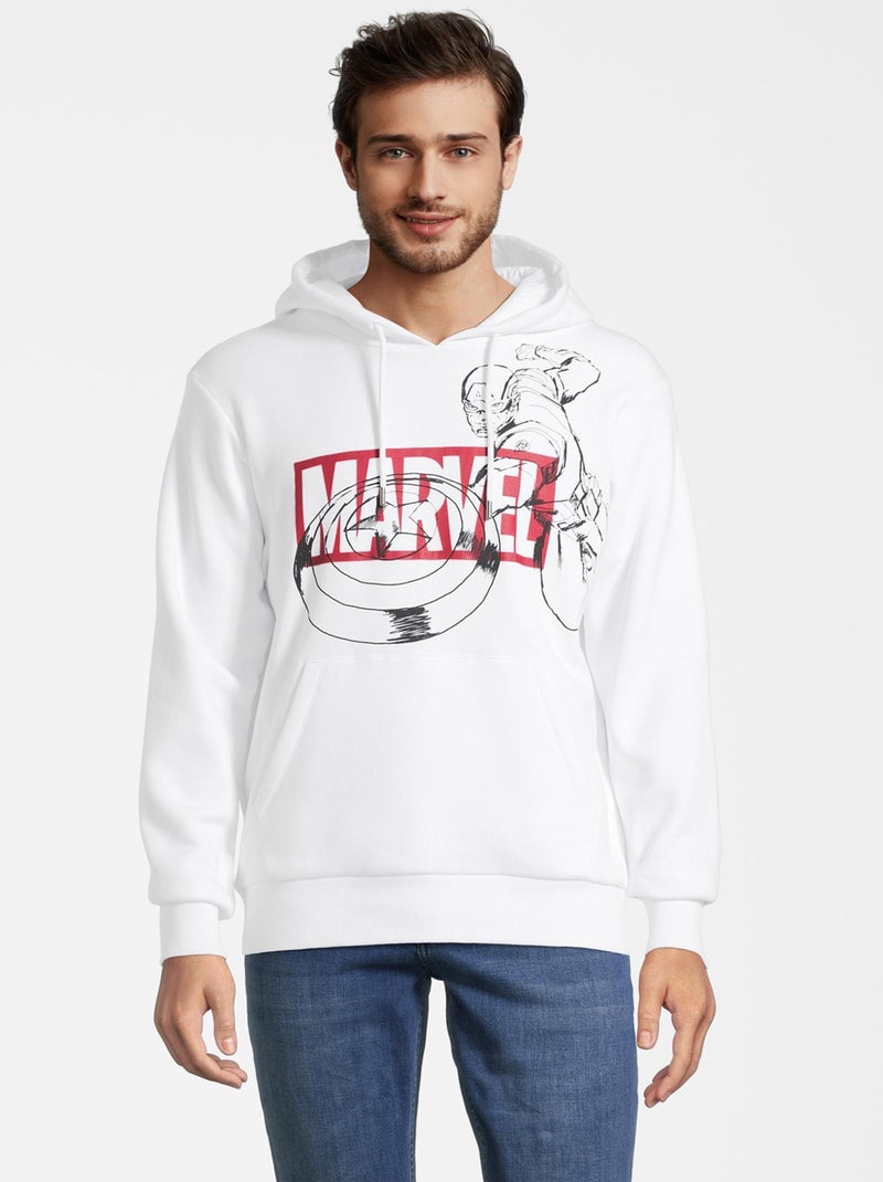 Sweat à capuche adulte Logo Marvel Captain America - Polycoton - Blanc - XL Blanc - Kiabi