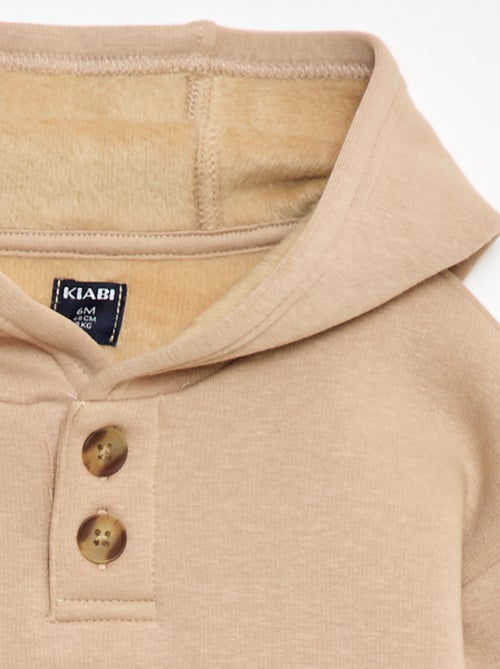 Sweat à capuche avec boutons et doublure chaude - Kiabi