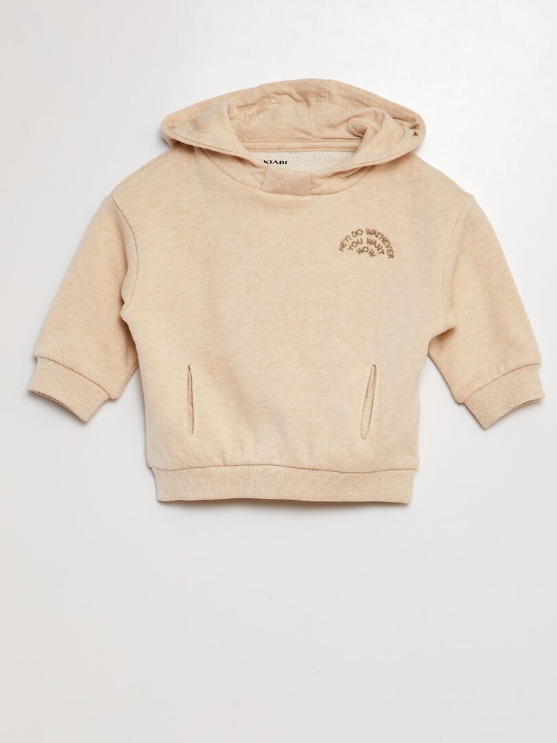 Sweat à capuche avec broderie Beige - Kiabi