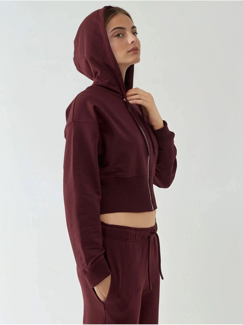 Sweat à capuche avec fermeture éclair Rouge bordeaux - Kiabi