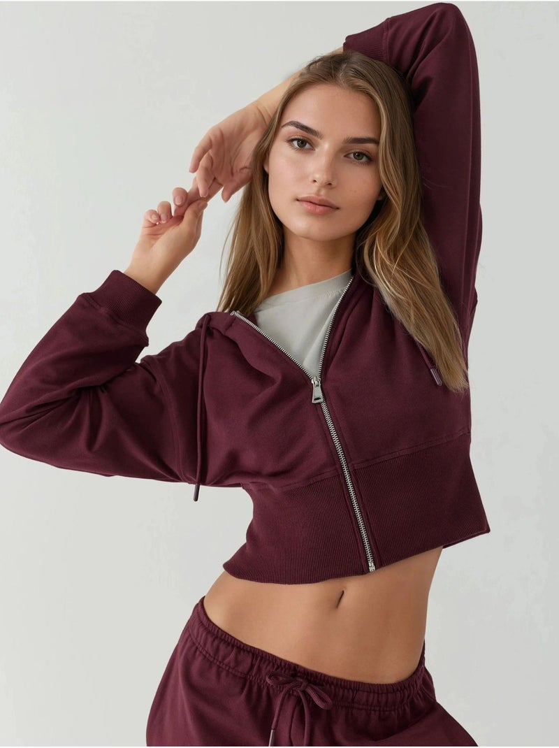Sweat à capuche avec fermeture éclair Rouge bordeaux - Kiabi