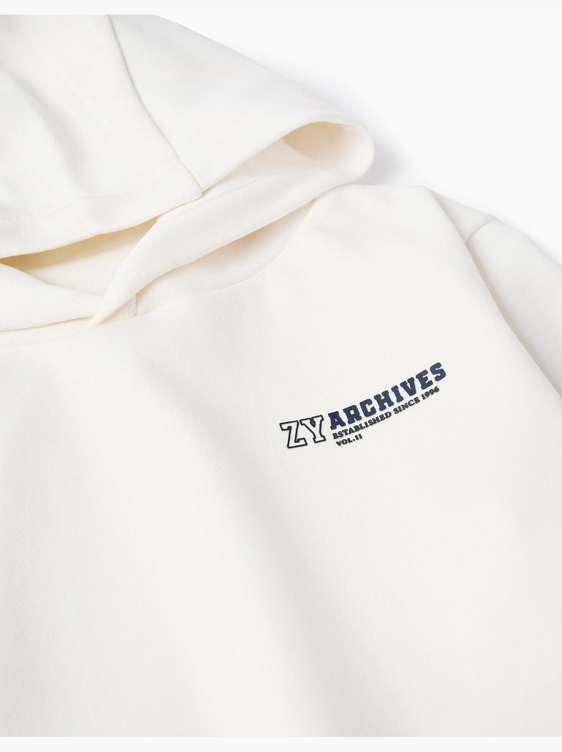 Sweat à capuche avec imprimé et poche à l'avant Blanc - Kiabi