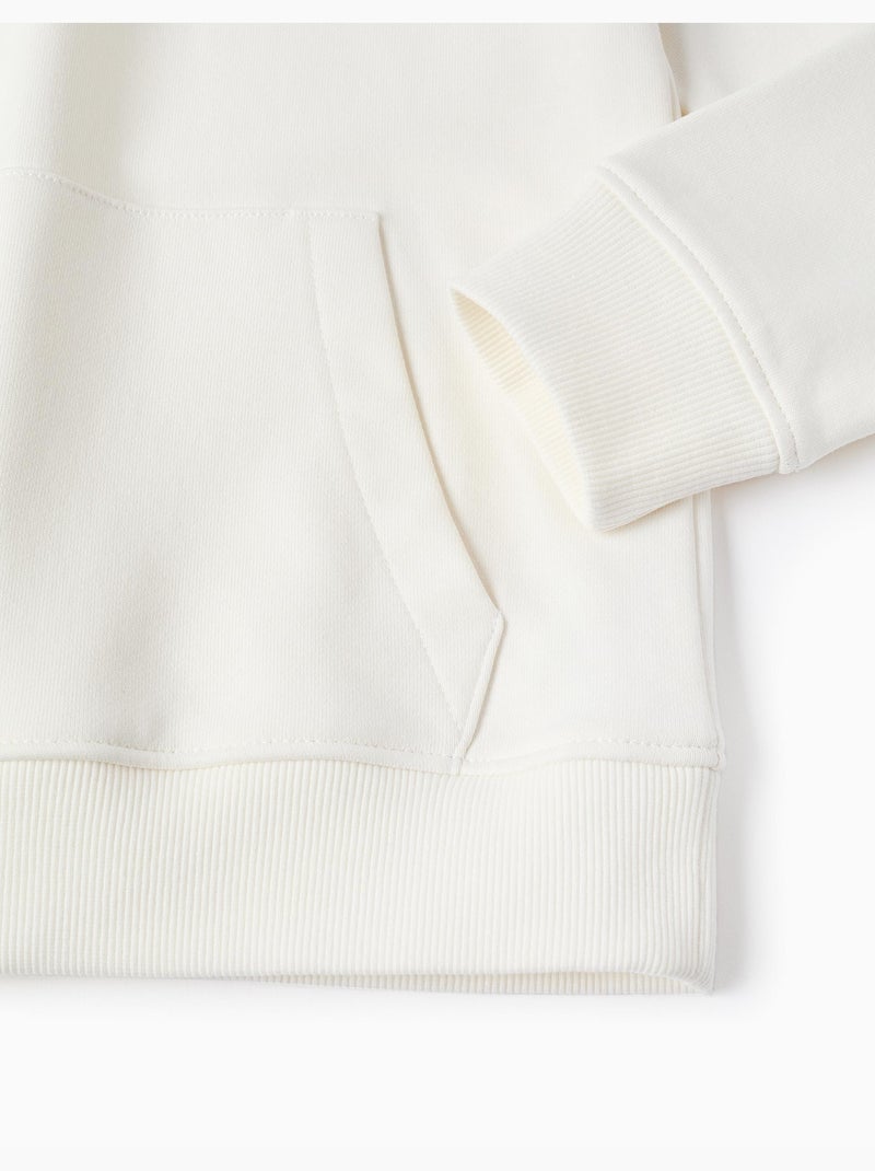 Sweat à capuche avec imprimé et poche à l'avant Blanc - Kiabi