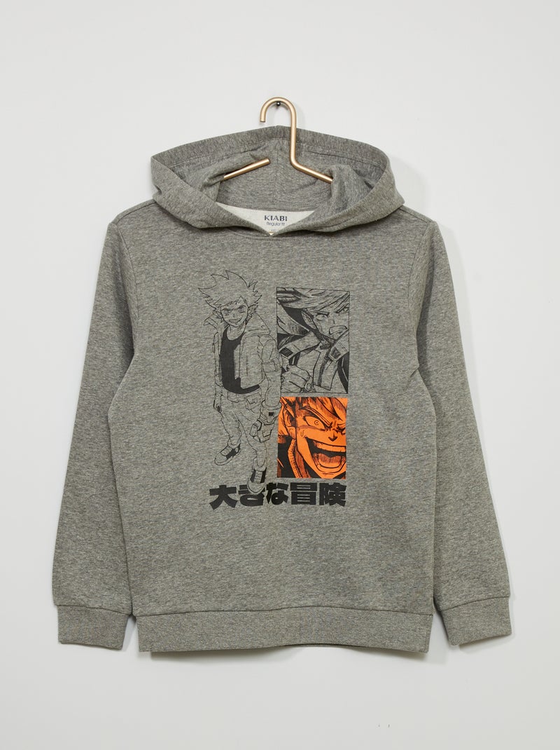 Sweat à capuche avec imprimé Gris 'manga' - Kiabi