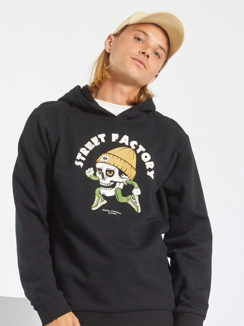Sweat à capuche avec imprimé Noir 'crâne bonnet' - Kiabi