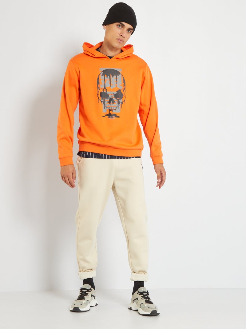 Sweat à capuche avec imprimé Orange - Kiabi