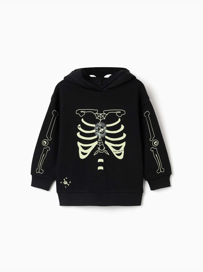 Sweat à capuche avec imprimé qui brille dans le noir Noir Noir - Kiabi