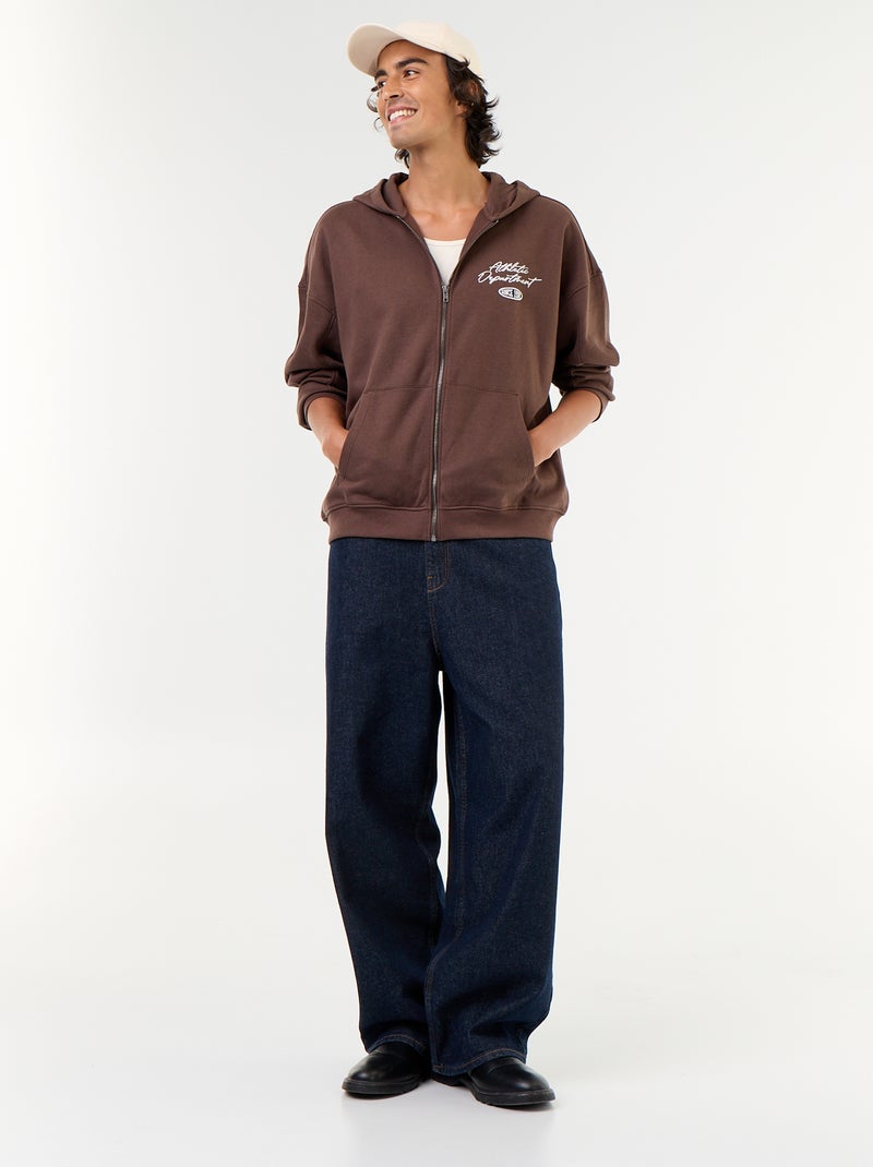 Sweat à capuche avec inscription recto verso Marron - Kiabi