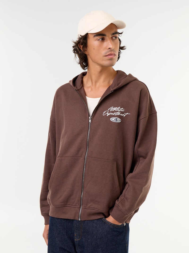 Sweat à capuche avec inscription recto verso Marron - Kiabi