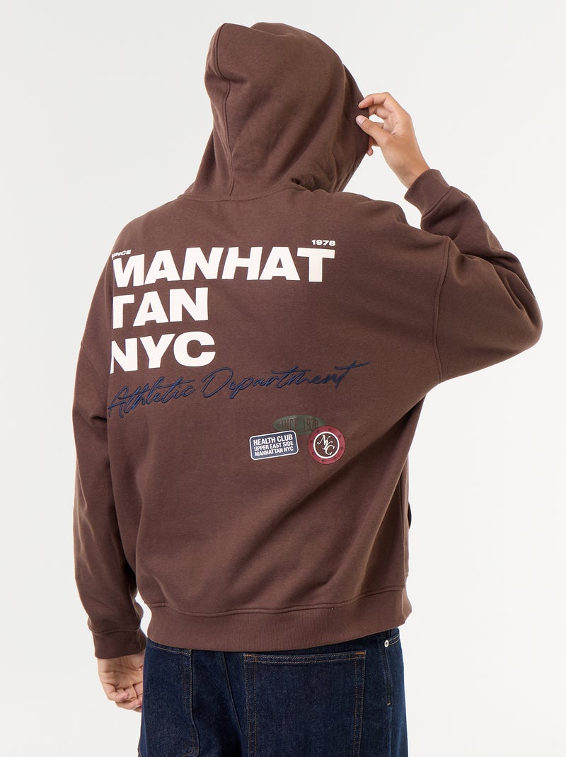 Sweat à capuche avec inscription recto verso Marron - Kiabi