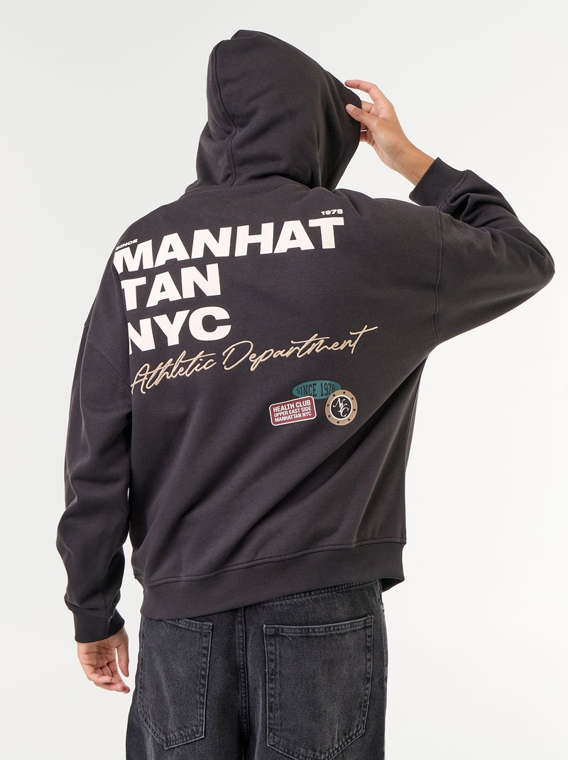 Sweat à capuche avec inscription recto verso Noir - Kiabi