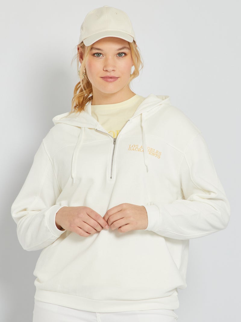 Sweat à capuche avec ouverture zippé Blanc - Kiabi