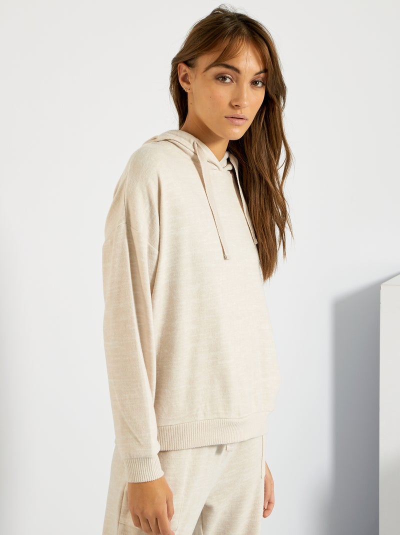 Sweat à capuche beige chiné - Kiabi