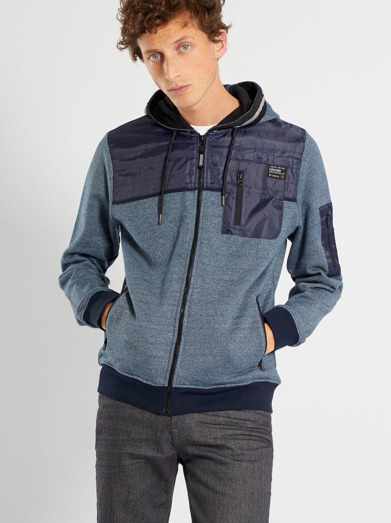 Sweat à capuche bi-matière bleu marine - Kiabi