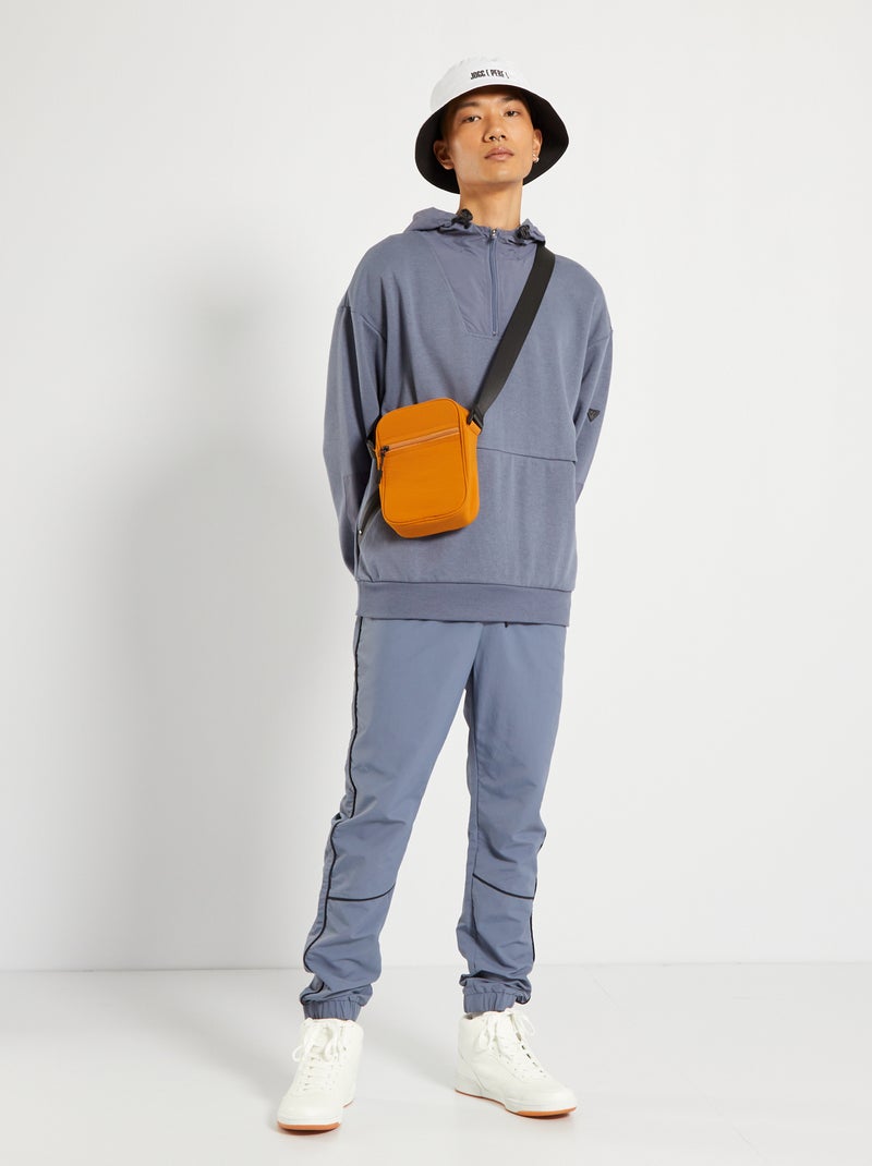 Sweat à capuche bi-matière gris bleu - Kiabi
