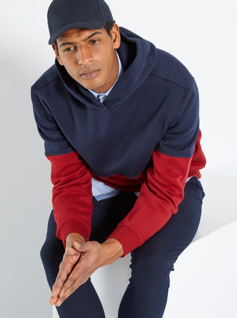 Sweat à capuche bicolore bleu marine - Kiabi