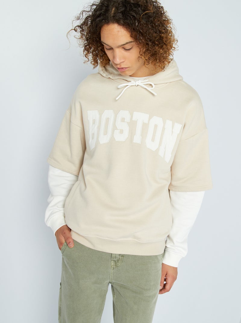 Sweat à capuche 'Boston' en molleton blanc - Kiabi