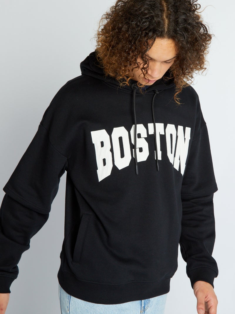 Sweat à capuche 'Boston' en molleton noir - Kiabi