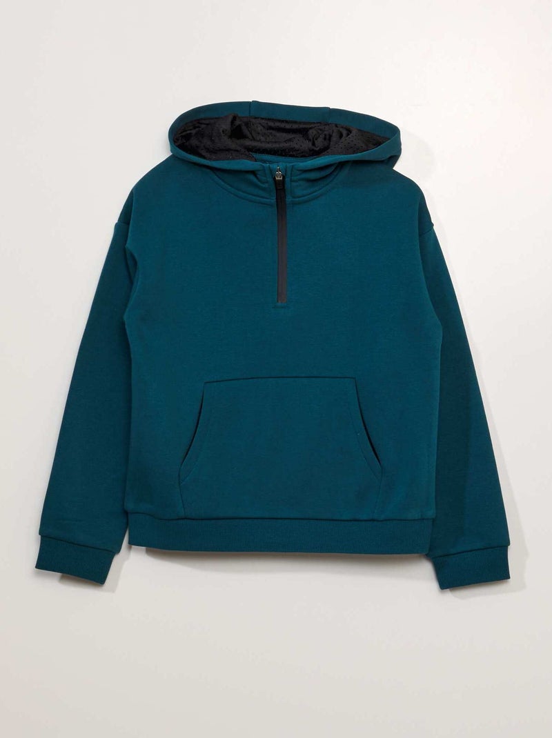 Sweat à capuche col zippé Bleu vert - Kiabi