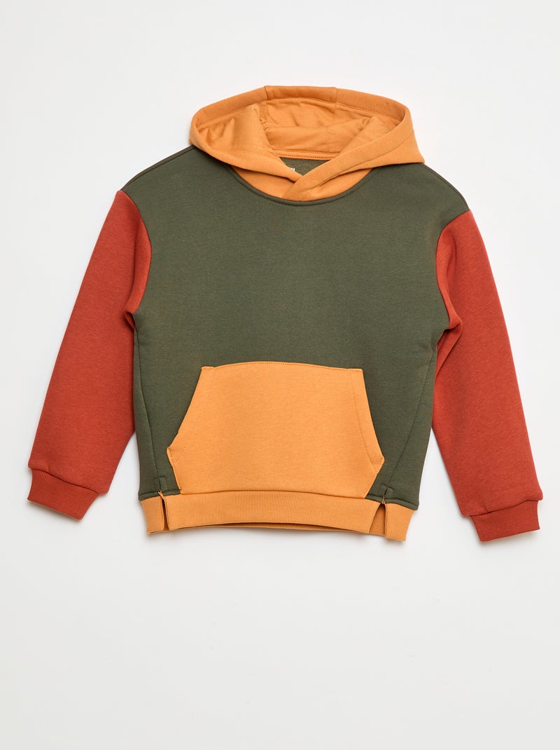 Sweat à capuche color bloc Kaki - Kiabi