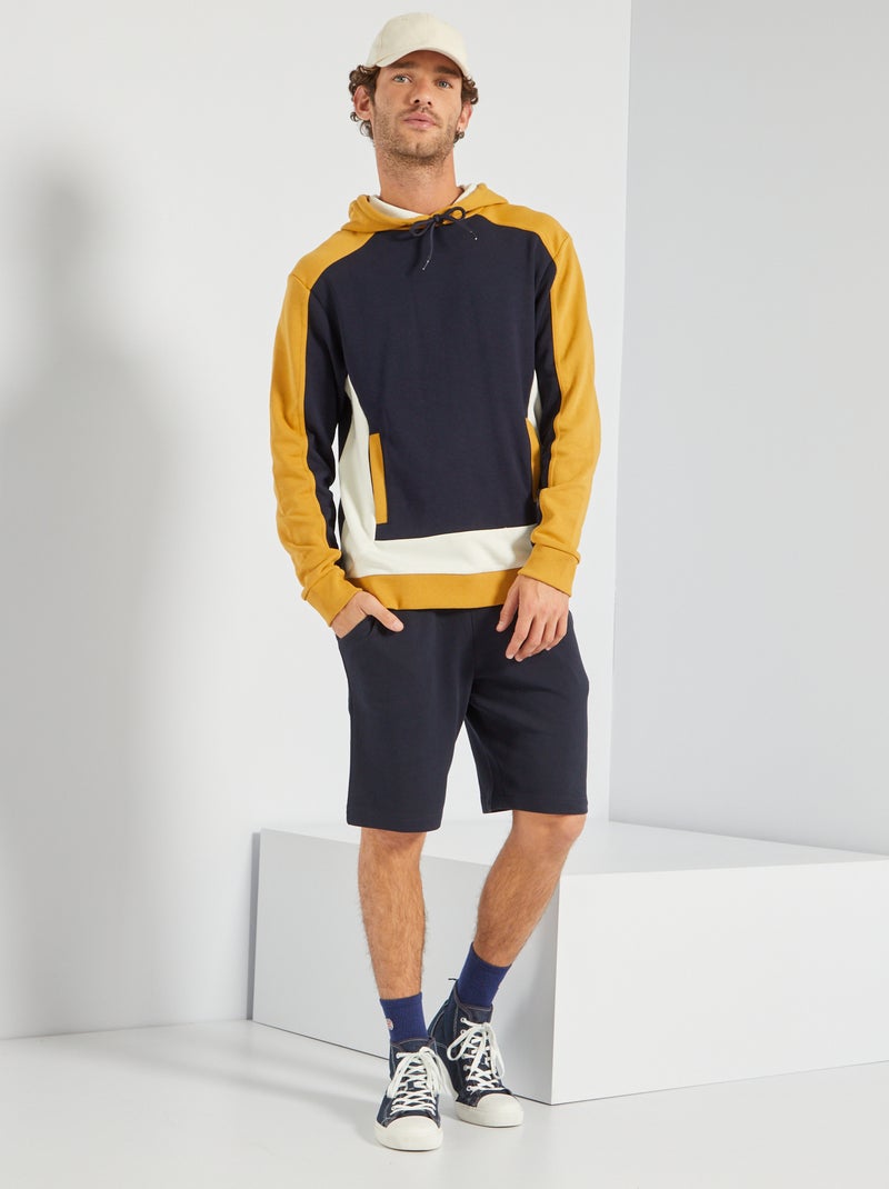 Sweat à capuche color-block Bleu marine/jaune - Kiabi