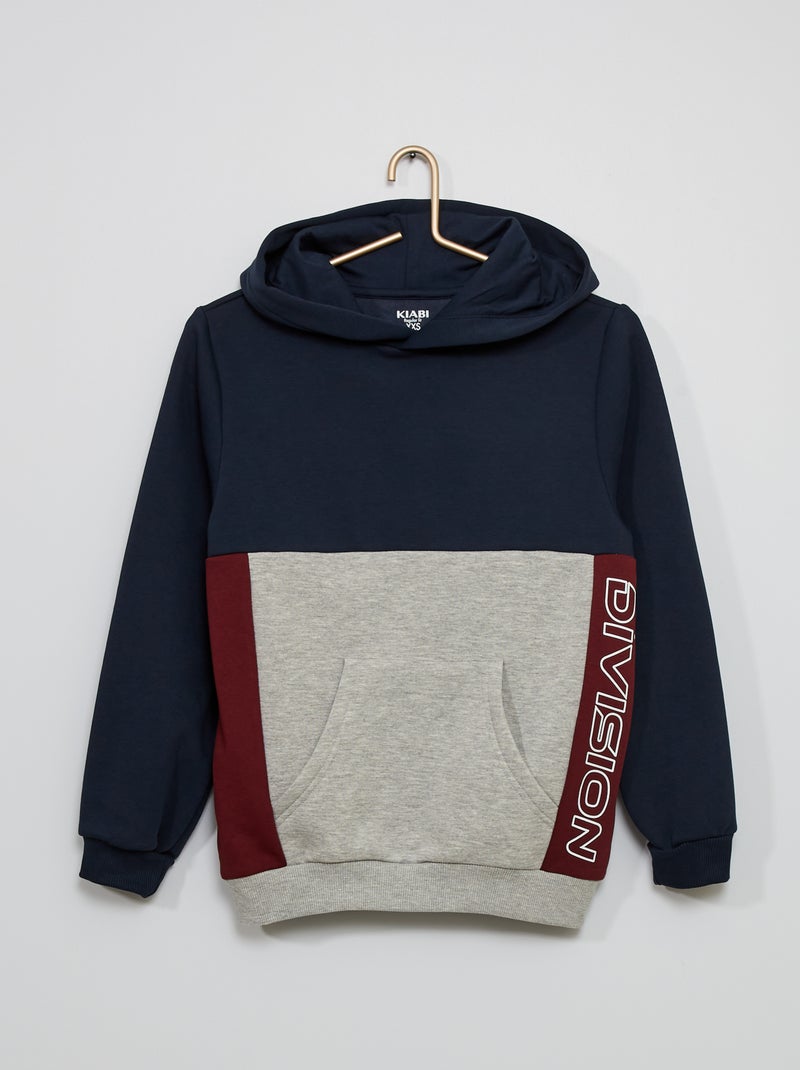 Sweat à capuche color-block bleu/gris/ rouge bdx - Kiabi