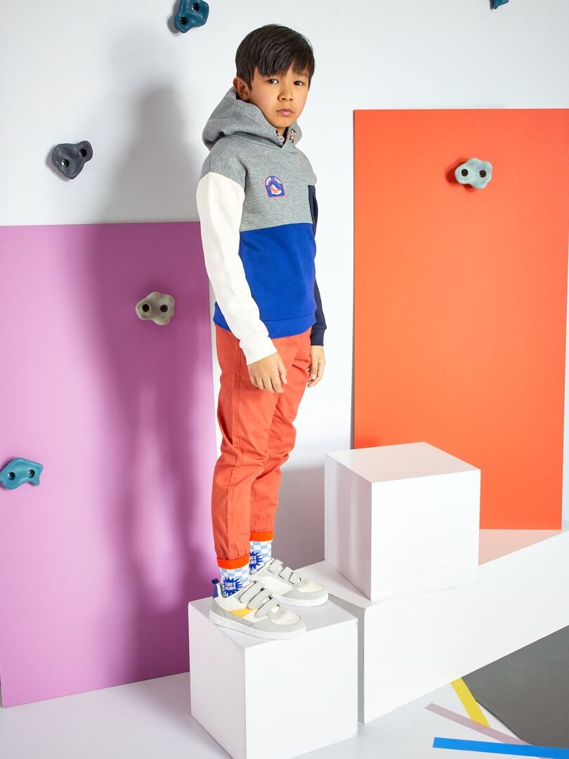 Sweat à capuche 'color-block' en molleton Gris/bleu - Kiabi