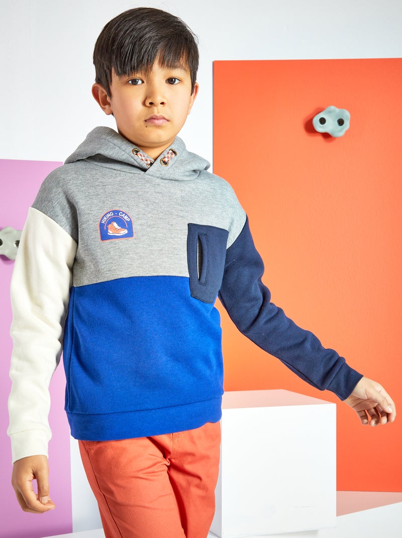 Sweat à capuche 'color-block' en molleton Gris/bleu - Kiabi