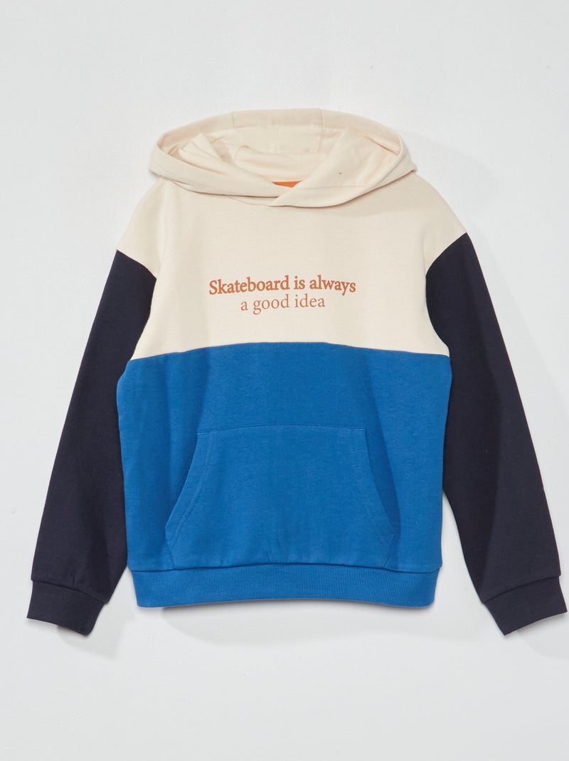 Sweat à capuche colorblock et message fantaisie Beige/bleu - Kiabi