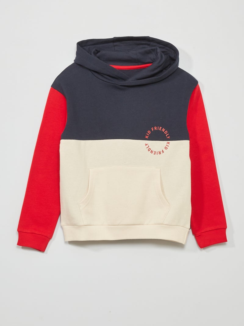 Sweat à capuche colorblock et message fantaisie Bleu/rouge/ecru - Kiabi