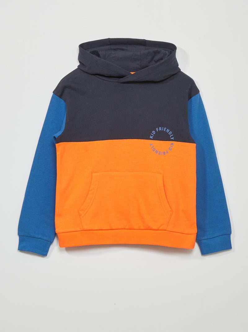 Sweat à capuche colorblock et message fantaisie Orange/bleu - Kiabi