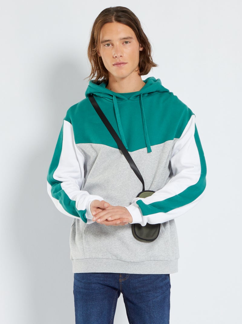Sweat à capuche 'colorblock' Vert - Kiabi