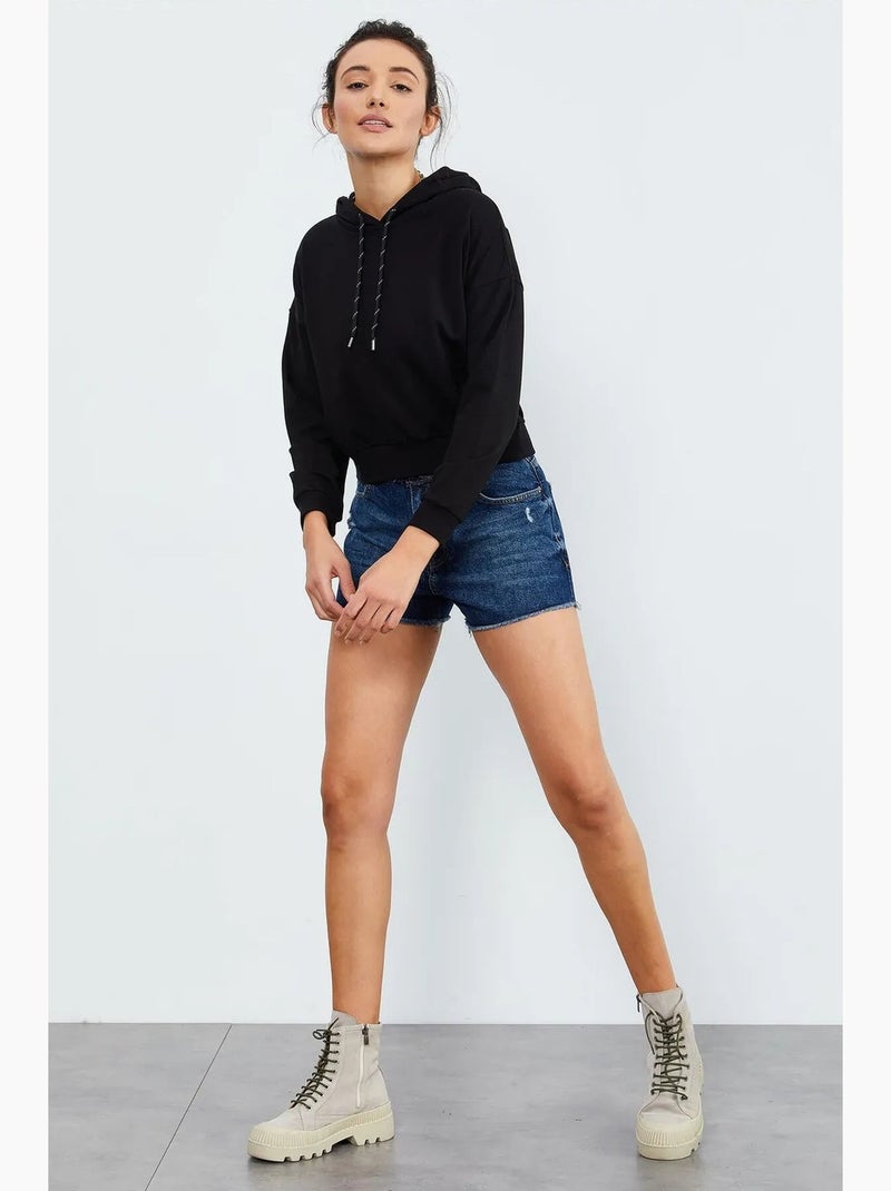 Sweat à capuche coupe décontractée avec lien tommy Noir - Kiabi