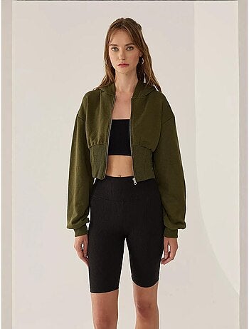 Sweat à capuche court coupe slim avec fermeture éclair