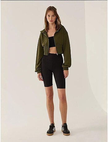 Sweat à capuche court coupe slim avec fermeture éclair