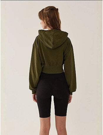 Sweat à capuche court coupe slim avec fermeture éclair